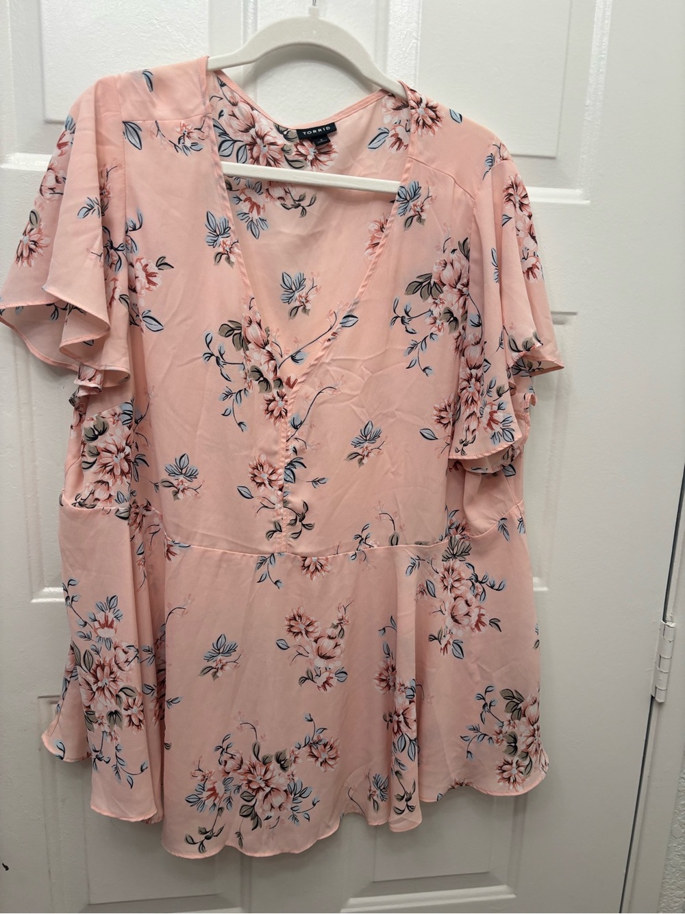 torrid Pink Floral V-Neck Flutter Sleeve Tunic